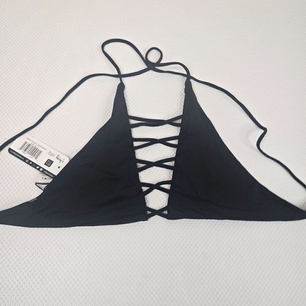 New Dippin Daisy Triangle Bikini Top Lace-Up Front Womens Size S Black